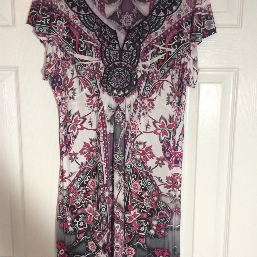 2/20 Apt 9 embellished beaded sublimation dress
